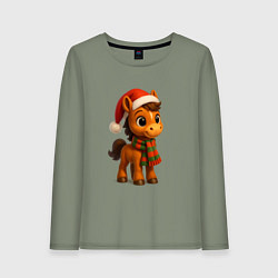 Лонгслив хлопковый женский Новогодняя лошадка 2026, цвет: авокадо