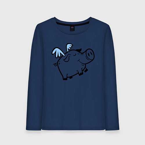 Женский лонгслив Крылатый поросёнок / Тёмно-синий – фото 1