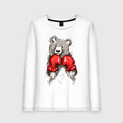 Лонгслив хлопковый женский Bear Boxing, цвет: белый