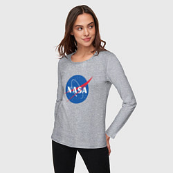 Лонгслив хлопковый женский NASA: Logo, цвет: меланж — фото 2