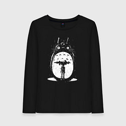 Лонгслив хлопковый женский Totoro in rain, цвет: черный