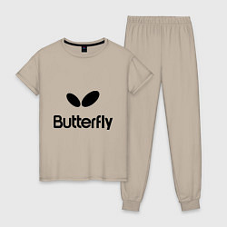 Пижама хлопковая женская Butterfly Logo цвета миндальный — фото 1
