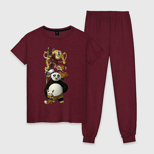 Женская пижама Панда с друзьями / Меланж-бордовый – фото 1