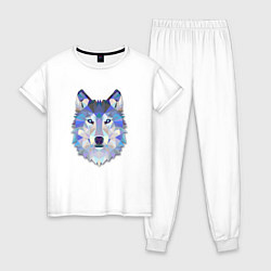 Пижама хлопковая женская Полигональный волк, цвет: белый