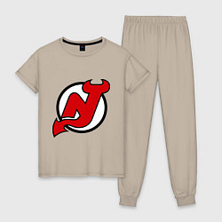 Пижама хлопковая женская New Jersey Devils, цвет: миндальный