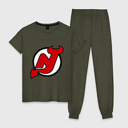 Пижама хлопковая женская New Jersey Devils, цвет: меланж-хаки