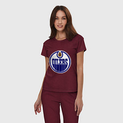 Пижама хлопковая женская Edmonton Oilers цвета меланж-бордовый — фото 2