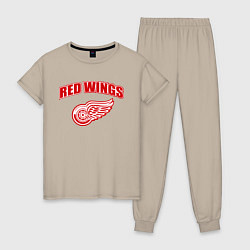 Пижама хлопковая женская Detroit Red Wings, цвет: миндальный