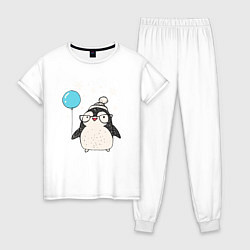 Пижама хлопковая женская Пингвин с шариком, цвет: белый