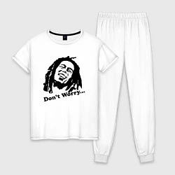 Пижама хлопковая женская Bob Marley: Don't worry, цвет: белый