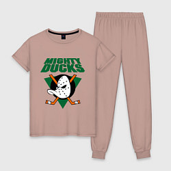 Пижама хлопковая женская Anaheim Mighty Ducks, цвет: пыльно-розовый