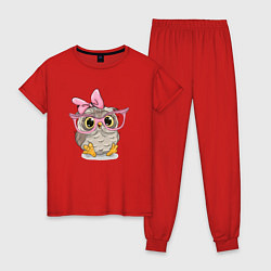Пижама хлопковая женская Совушка, цвет: красный