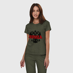 Пижама хлопковая женская Russia Coat, цвет: меланж-хаки — фото 2