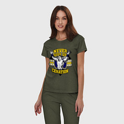 Пижама хлопковая женская Never Give Up: Cenation, цвет: меланж-хаки — фото 2