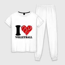 Пижама хлопковая женская I love volleyball - Я люблю волейбол, цвет: белый