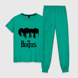 Пижама хлопковая женская The Beatles: Faces цвета зеленый — фото 1