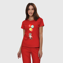 Пижама хлопковая женская Енот на шариках, цвет: красный — фото 2