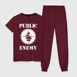 Пижама хлопковая женская Public Enemy, цвет: меланж-бордовый