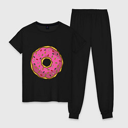 Пижама хлопковая женская Сладкий пончик, цвет: черный