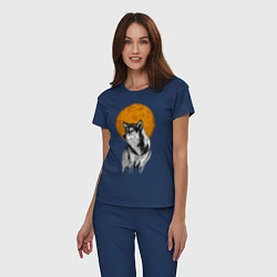 Пижама хлопковая женская Волк под луной, цвет: тёмно-синий — фото 2