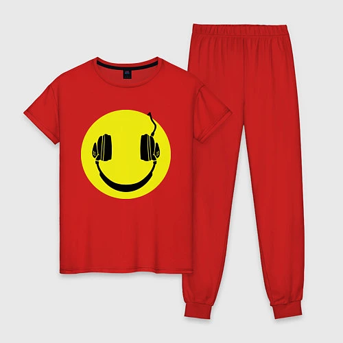 Женская пижама Смайлик-наушники / Красный – фото 1