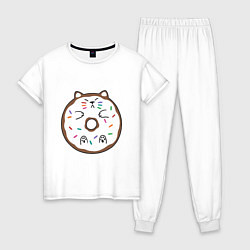 Пижама хлопковая женская Кот пончик, цвет: белый