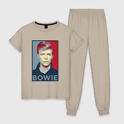 Пижама хлопковая женская Bowie Poster, цвет: миндальный