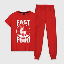 Пижама хлопковая женская FAST FOOD олень в прицеле, цвет: красный