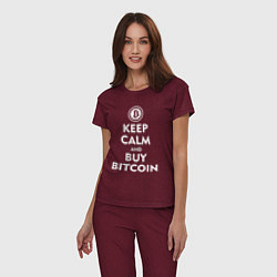 Пижама хлопковая женская Keep Calm & Buy Bitcoin, цвет: меланж-бордовый — фото 2