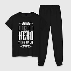 Пижама хлопковая женская Skillet: I need a Hero, цвет: черный