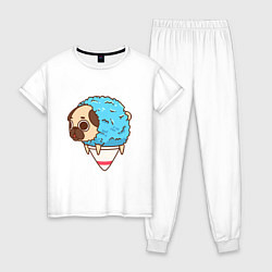 Пижама хлопковая женская Мопс-мороженое, цвет: белый