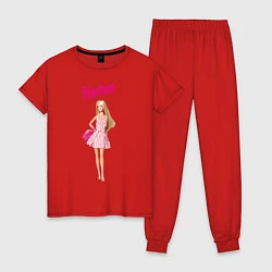 Пижама хлопковая женская Барби на прогулке, цвет: красный
