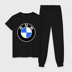 Пижама хлопковая женская Logo BMW, цвет: черный