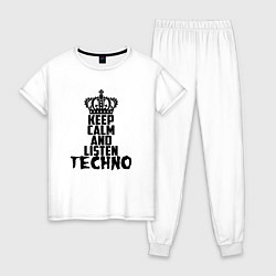 Пижама хлопковая женская Keep Calm & Listen Techno, цвет: белый