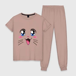 Пижама хлопковая женская Японская кошечка, цвет: пыльно-розовый