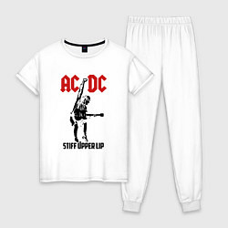 Пижама хлопковая женская AC/DC: Stiff Upper Lip, цвет: белый