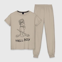 Пижама хлопковая женская Bart: Hell Boy, цвет: миндальный