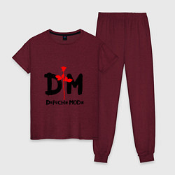 Пижама хлопковая женская Depeche Mode Rose, цвет: меланж-бордовый