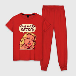 Пижама хлопковая женская OMG, IM SO RETRO!, цвет: красный