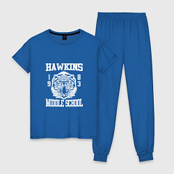Пижама хлопковая женская Hawkins Middle School цвета синий — фото 1