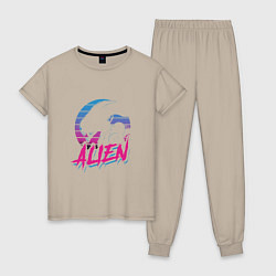 Пижама хлопковая женская Alien: Retro Style, цвет: миндальный
