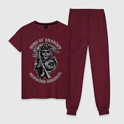 Пижама хлопковая женская Sons of Anarchy: Redwood Original цвета меланж-бордовый — фото 1