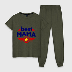 Пижама хлопковая женская Best mama logo цвета меланж-хаки — фото 1