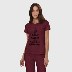 Пижама хлопковая женская Keep Calm & Kill All Humans, цвет: меланж-бордовый — фото 2
