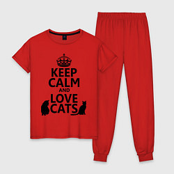 Пижама хлопковая женская Keep Calm & Love Cats, цвет: красный