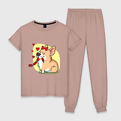 Пижама хлопковая женская Влюбленная собачка, цвет: пыльно-розовый