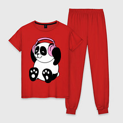 Пижама хлопковая женская Panda in headphones панда в наушниках, цвет: красный