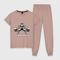 Пижама хлопковая женская Train hard тренируйся усердно, цвет: пыльно-розовый