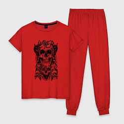 Пижама хлопковая женская Slayer Skulls, цвет: красный