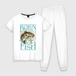 Пижама хлопковая женская Born to Fish, цвет: белый